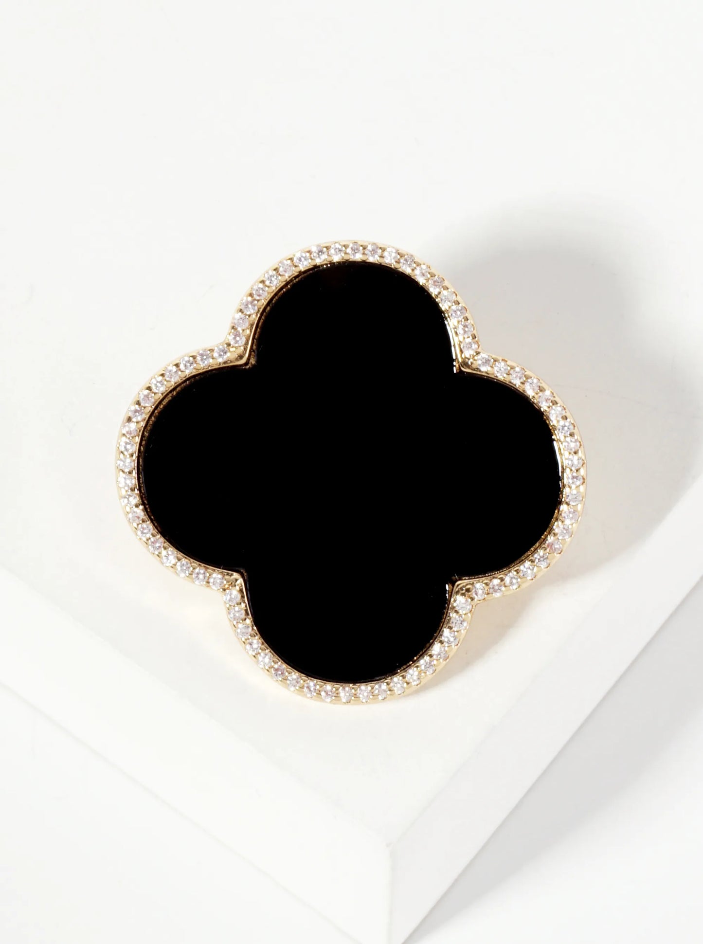 32mm Pave-Set Cubic-Zirconia Edged Quatrefoil 18K-Gold-Dipped Brooch