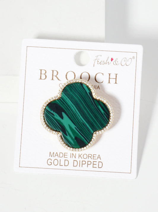 32mm Pave-Set Cubic-Zirconia Edged Quatrefoil 18K-Gold-Dipped Brooch