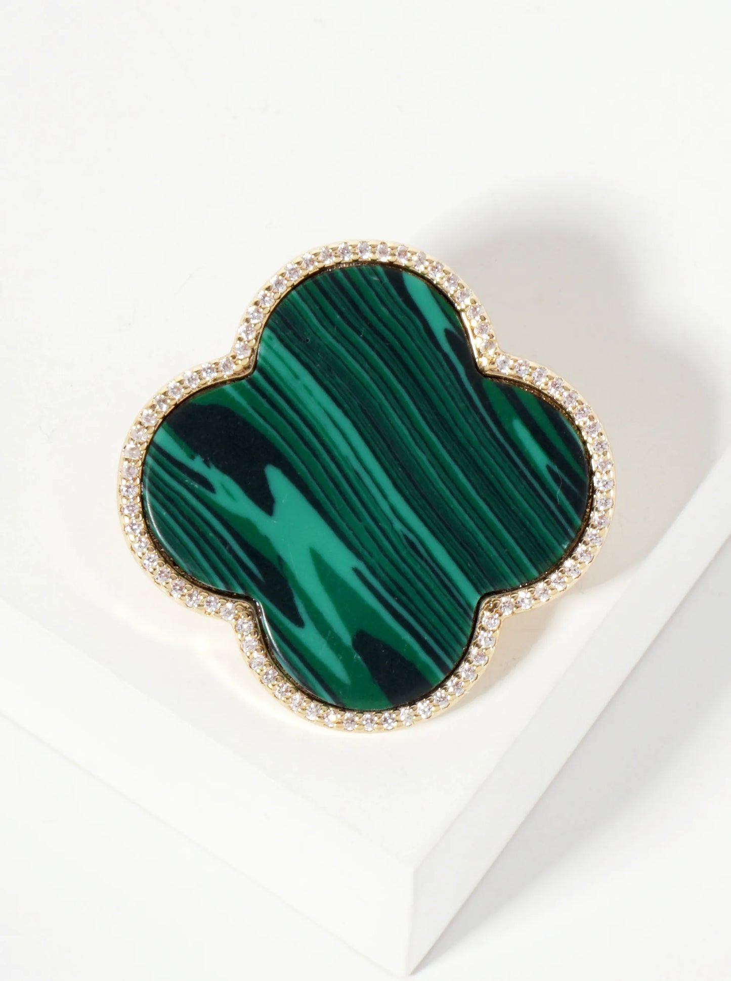 32mm Pave-Set Cubic-Zirconia Edged Quatrefoil 18K-Gold-Dipped Brooch