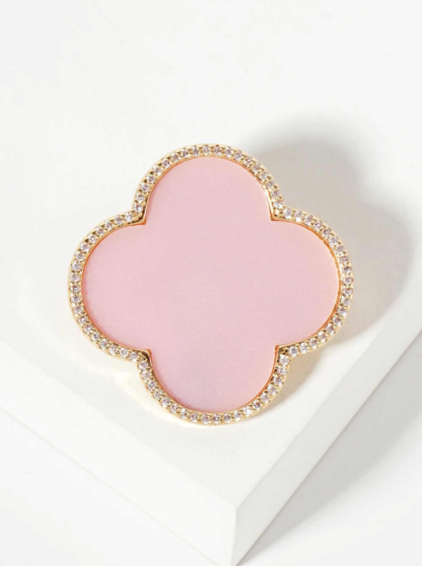 32mm Pave-Set Cubic-Zirconia Edged Quatrefoil 18K-Gold-Dipped Brooch