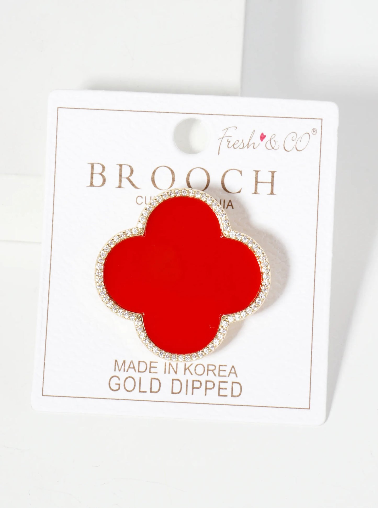 32mm Pave-Set Cubic-Zirconia Edged Quatrefoil 18K-Gold-Dipped Brooch