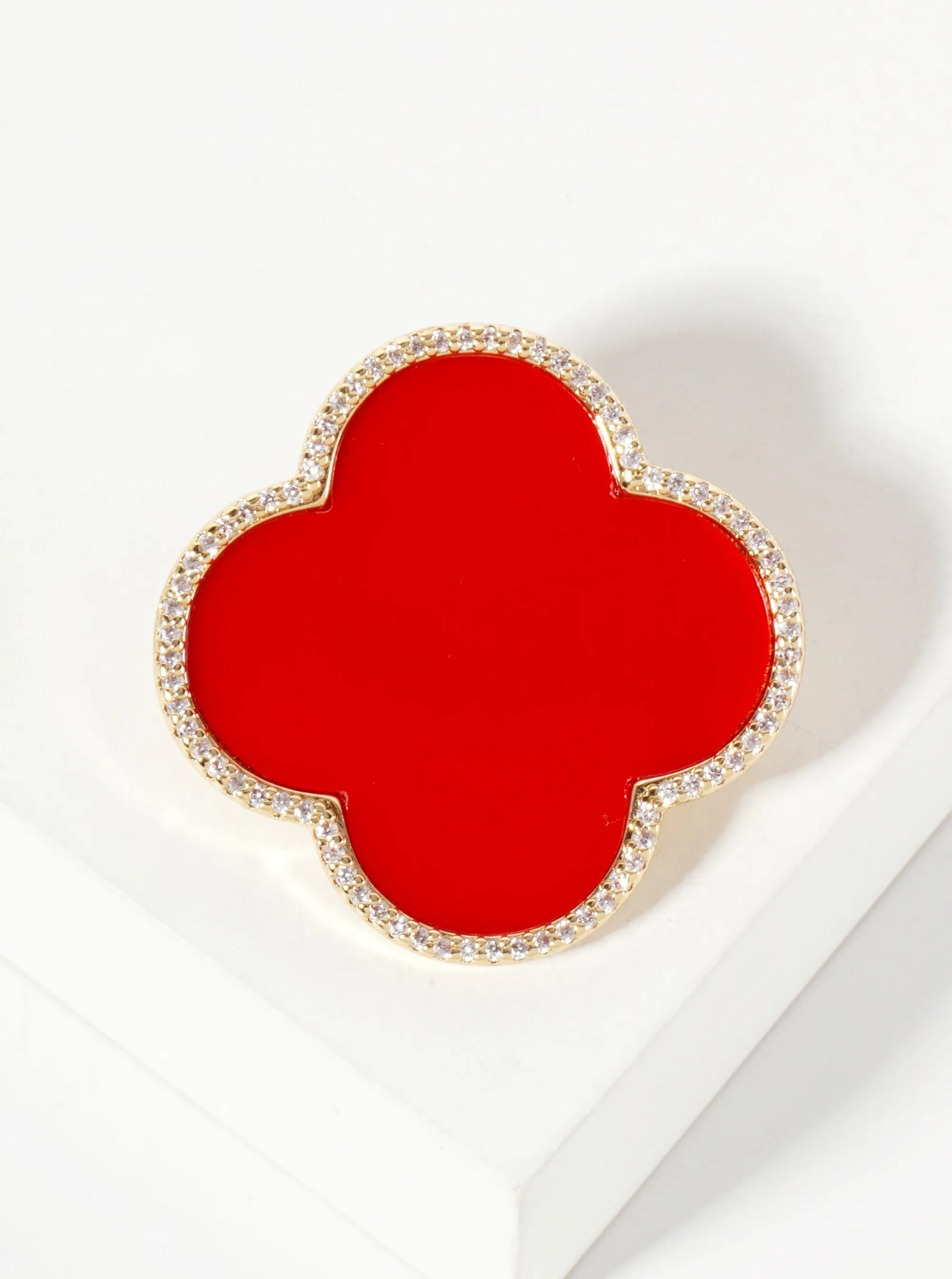 32mm Pave-Set Cubic-Zirconia Edged Quatrefoil 18K-Gold-Dipped Brooch