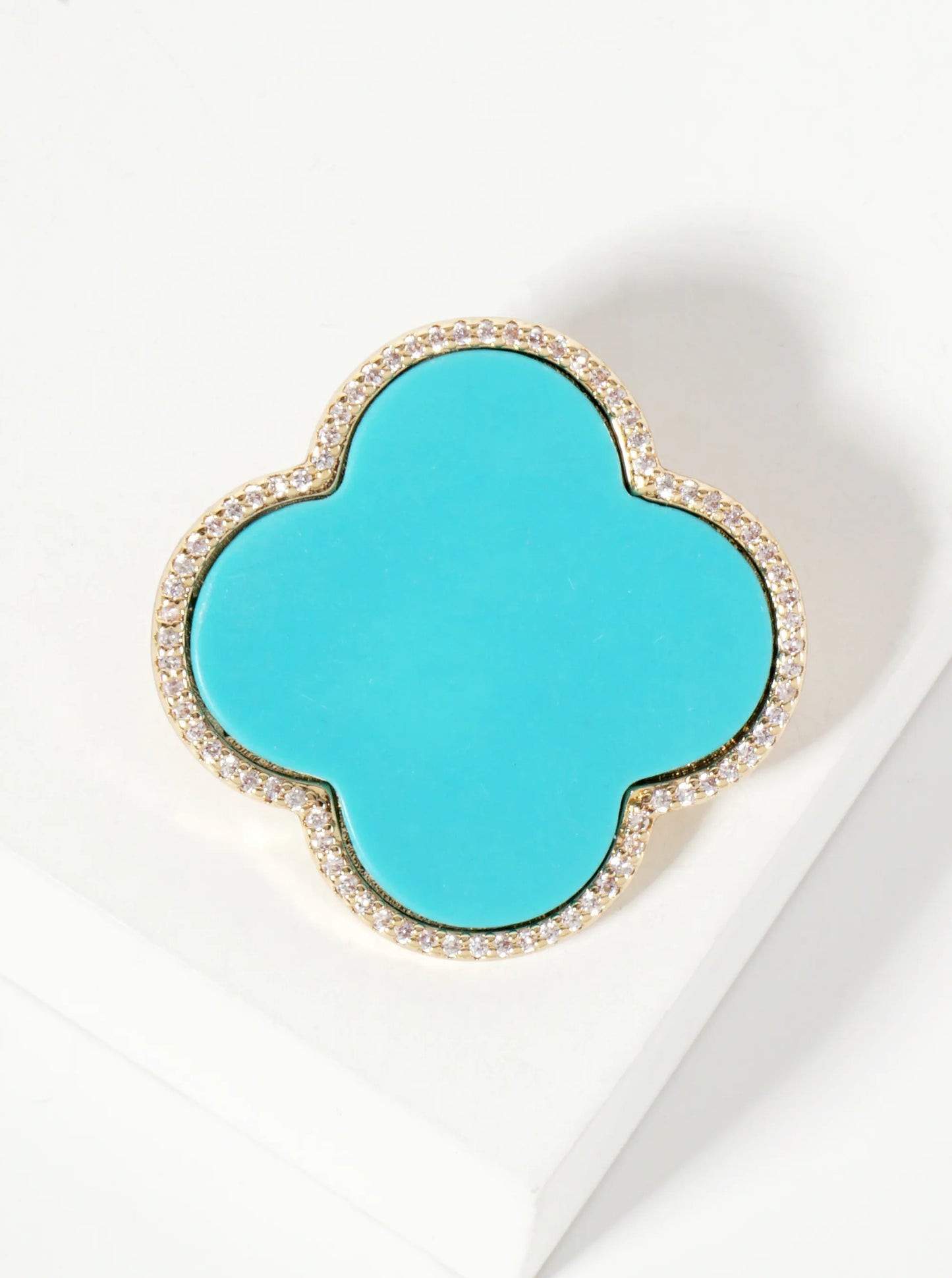 32mm Pave-Set Cubic-Zirconia Edged Quatrefoil 18K-Gold-Dipped Brooch