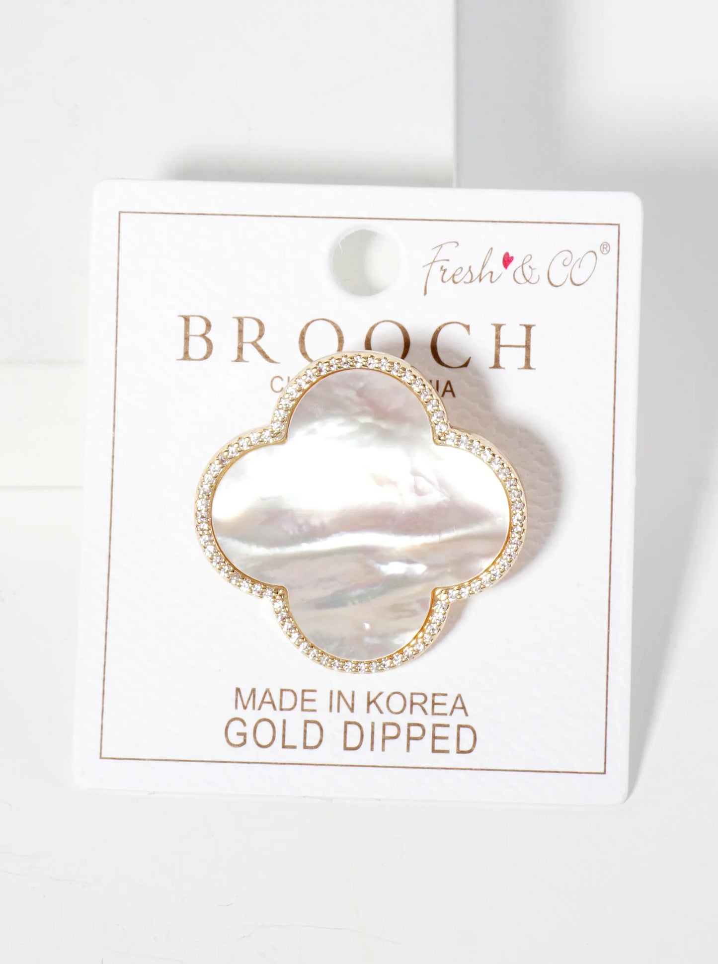 32mm Pave-Set Cubic-Zirconia Edged Quatrefoil 18K-Gold-Dipped Brooch