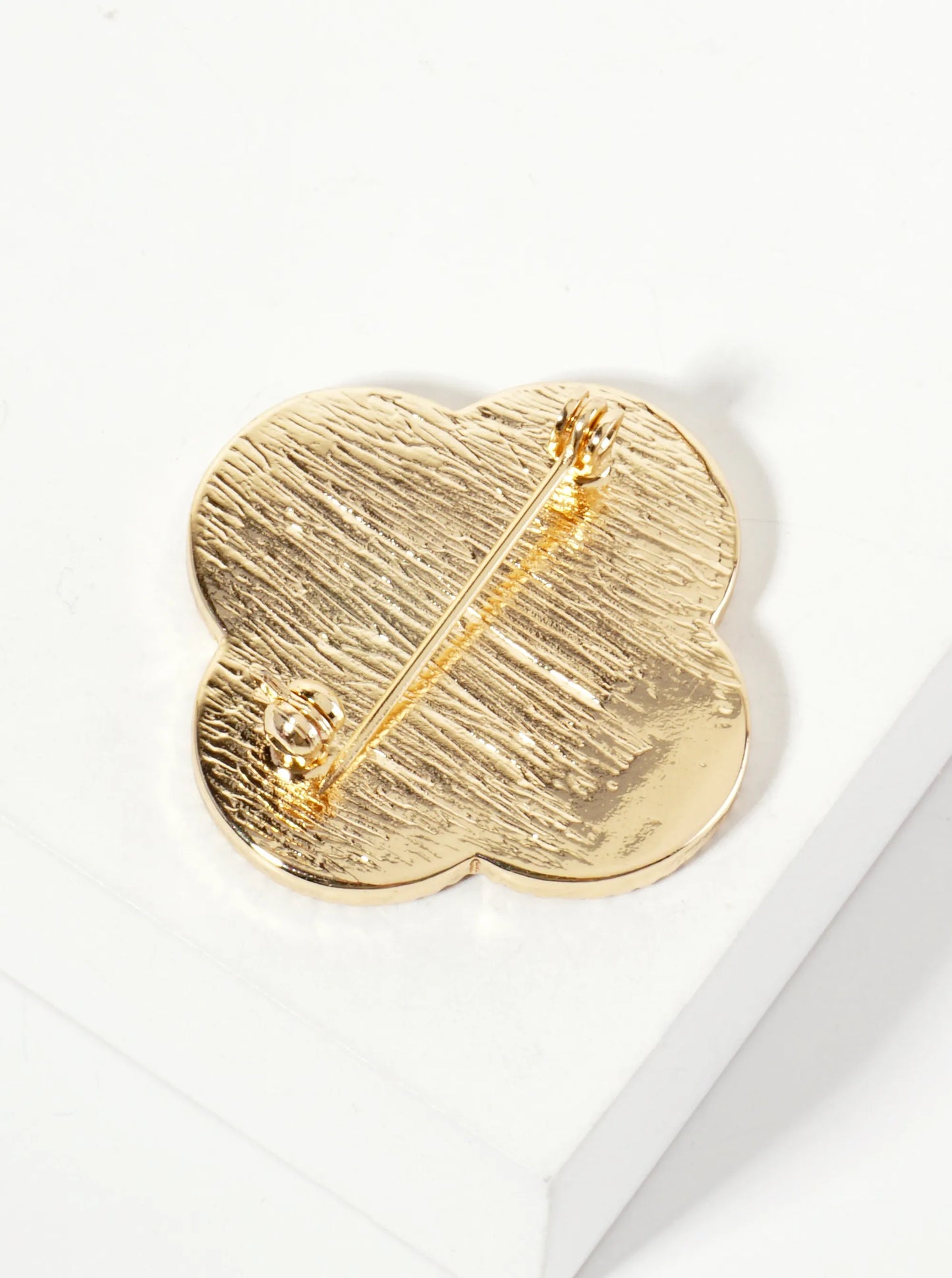 32mm Pave-Set Cubic-Zirconia Edged Quatrefoil 18K-Gold-Dipped Brooch