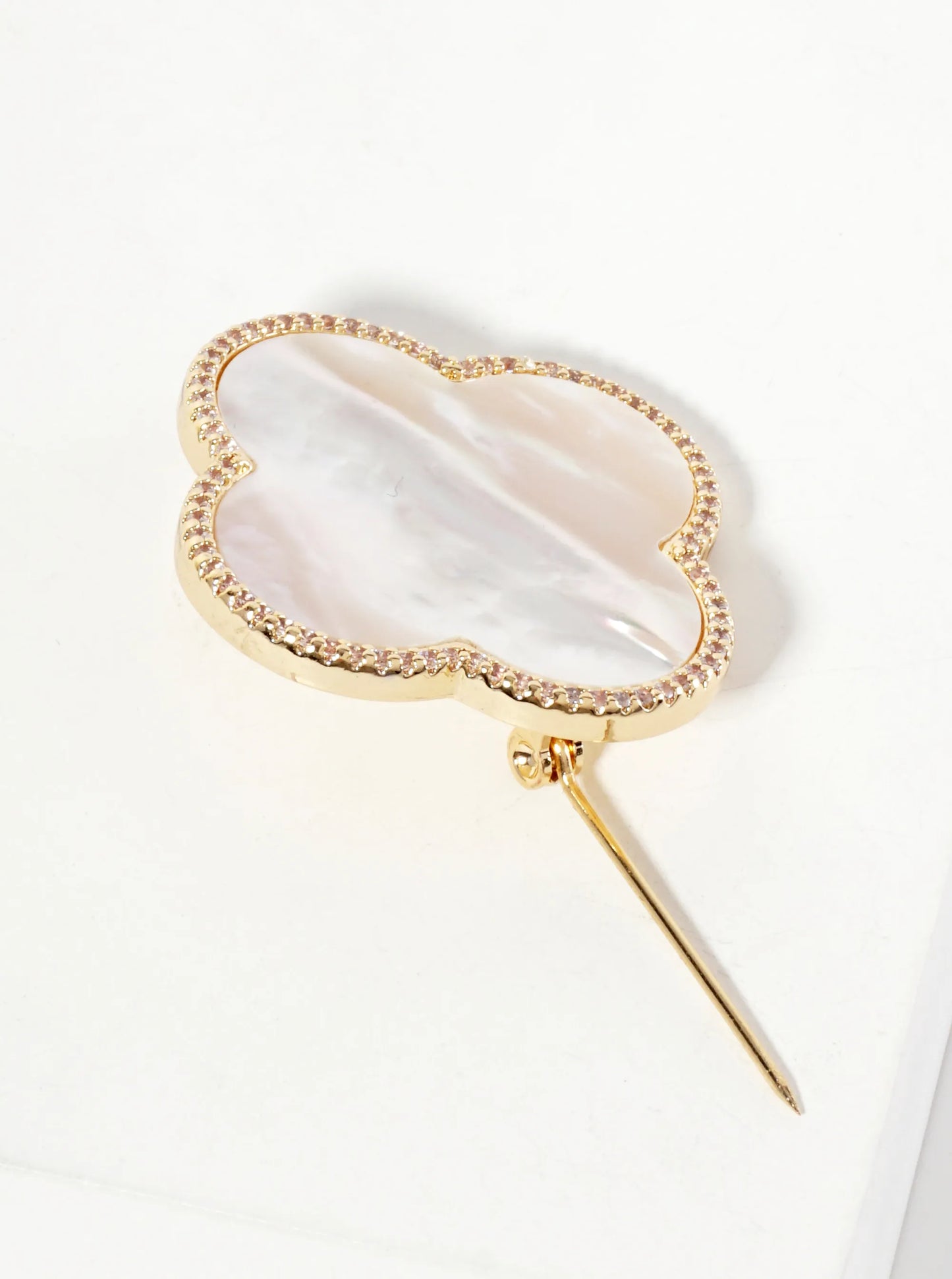 32mm Pave-Set Cubic-Zirconia Edged Quatrefoil 18K-Gold-Dipped Brooch