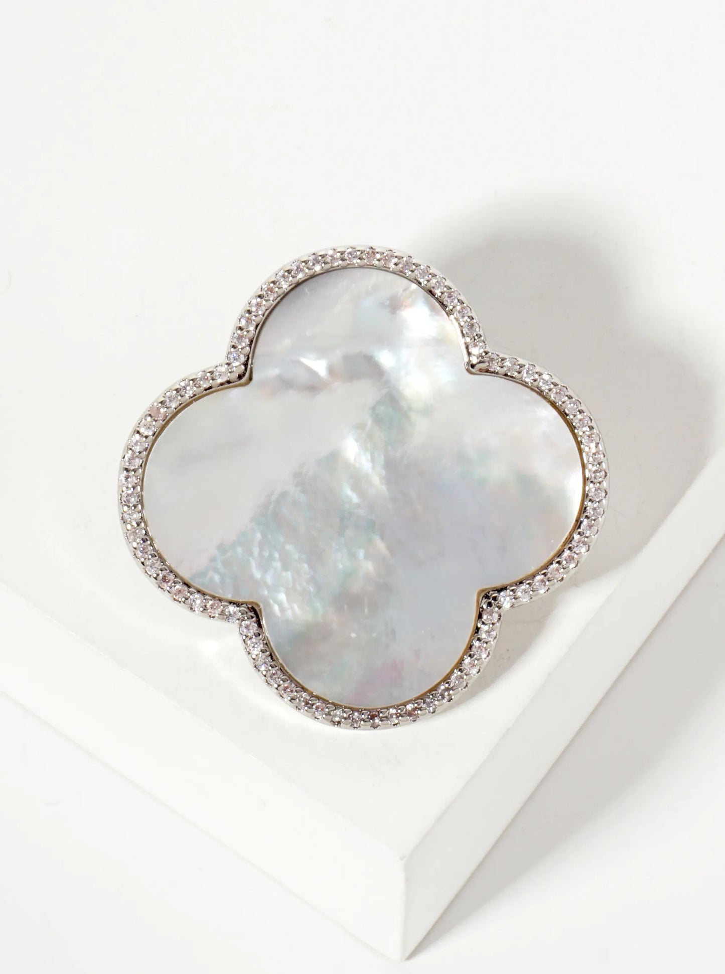 32mm Pave-Set Cubic-Zirconia Edged Quatrefoil 18K-Gold-Dipped Brooch