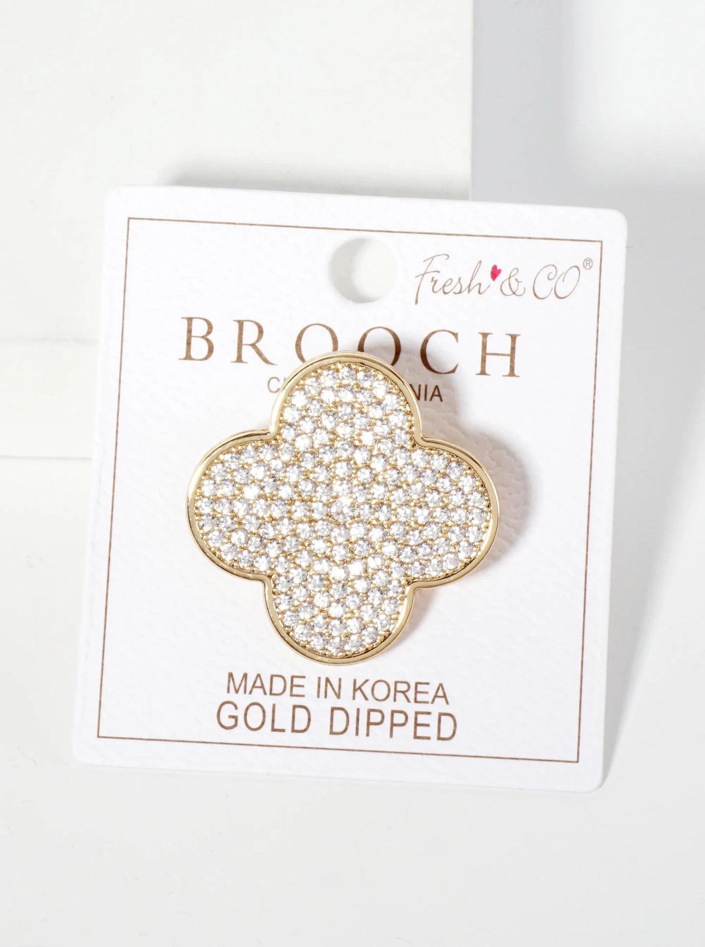 32mm Pave-Set Cubic-Zirconia Quatrefoil 18K-Gold-Dipped Brooch