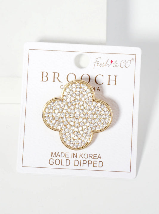 32mm Pave-Set Cubic-Zirconia Quatrefoil 18K-Gold-Dipped Brooch