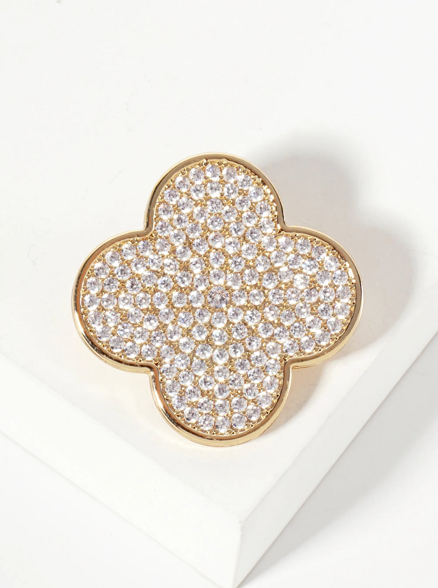 32mm Pave-Set Cubic-Zirconia Quatrefoil 18K-Gold-Dipped Brooch
