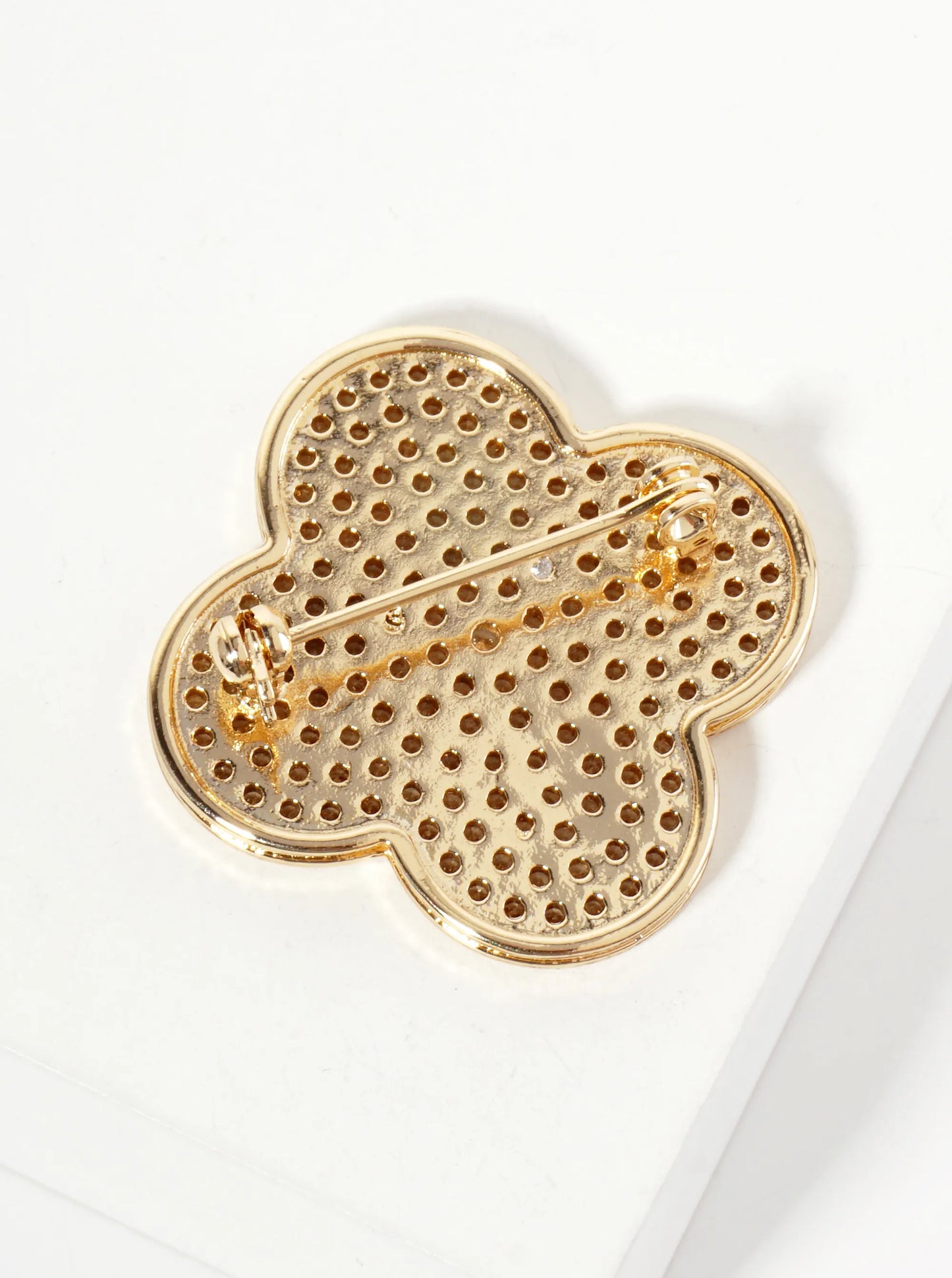 32mm Pave-Set Cubic-Zirconia Quatrefoil 18K-Gold-Dipped Brooch