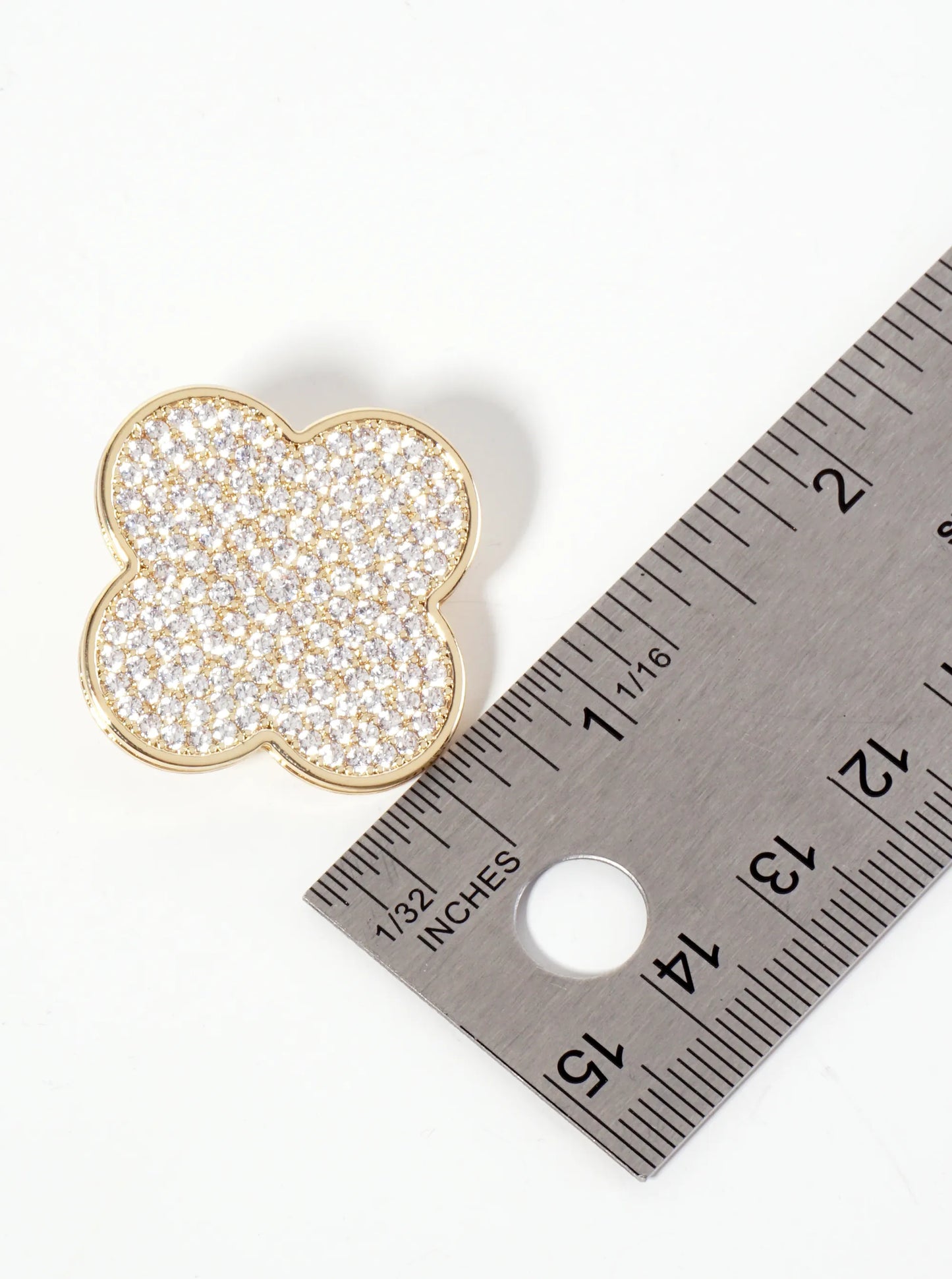 32mm Pave-Set Cubic-Zirconia Quatrefoil 18K-Gold-Dipped Brooch