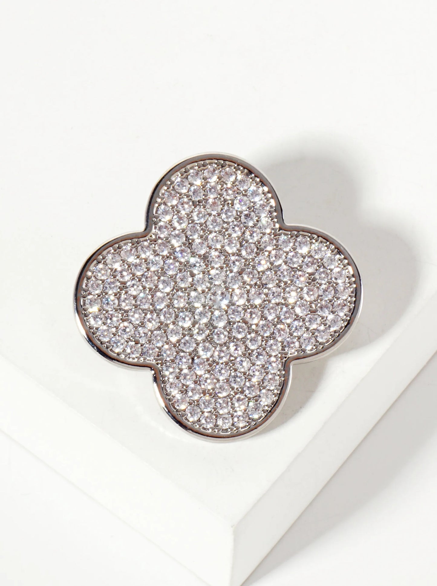 32mm Pave-Set Cubic-Zirconia Quatrefoil 18K-Gold-Dipped Brooch