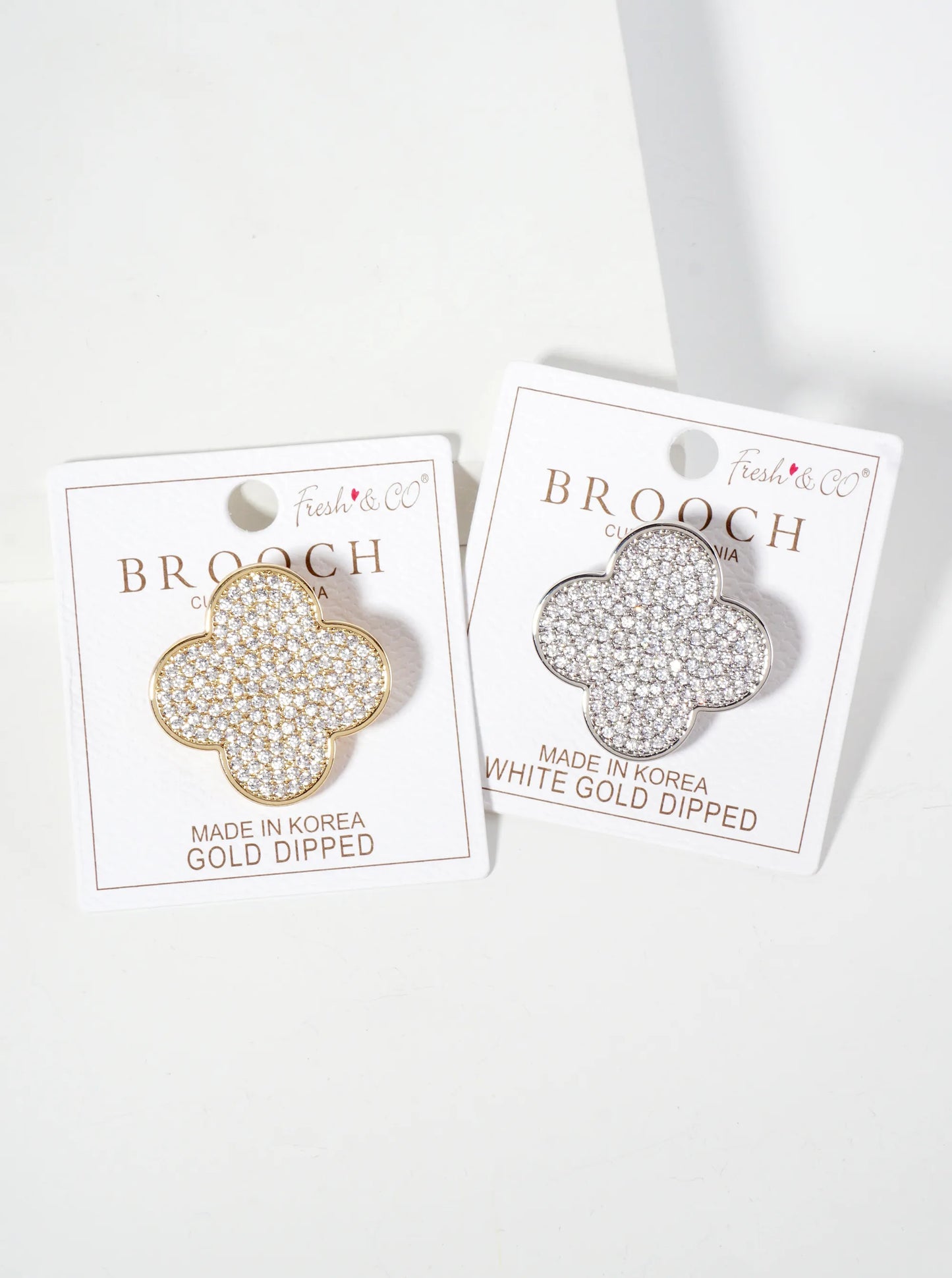 32mm Pave-Set Cubic-Zirconia Quatrefoil 18K-Gold-Dipped Brooch