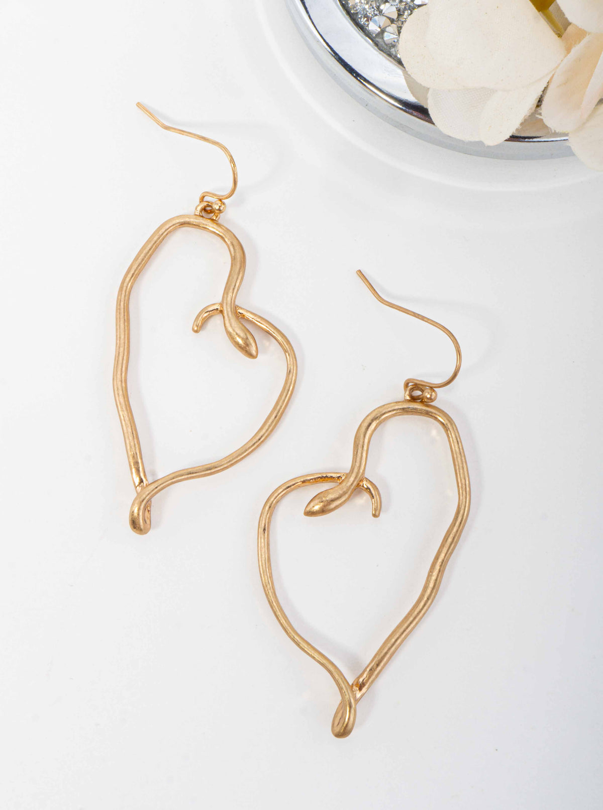Modern Organic Open Heart Drop Earrings - WORN GOLD