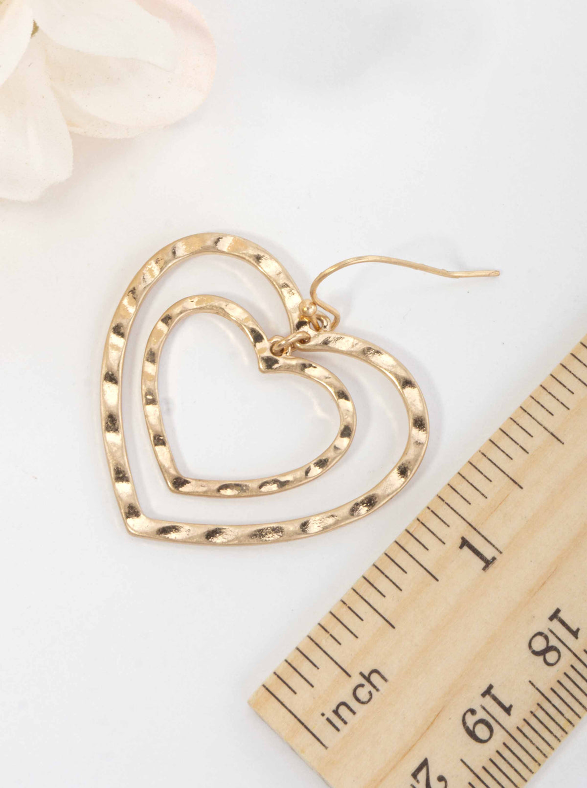 Layered Hammered Heart Dangle Wire Drop Earrings - WORN GOLD