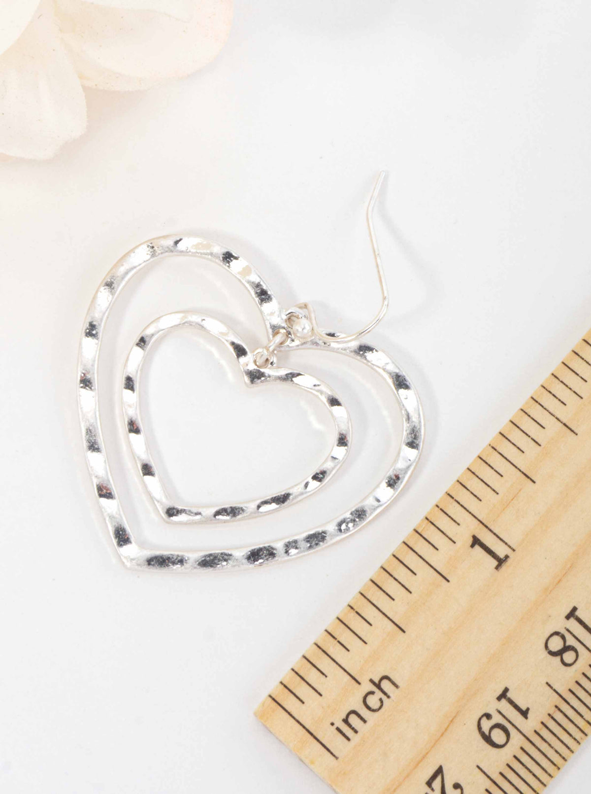Layered Hammered Heart Dangle Wire Drop Earrings - WORN SILVER