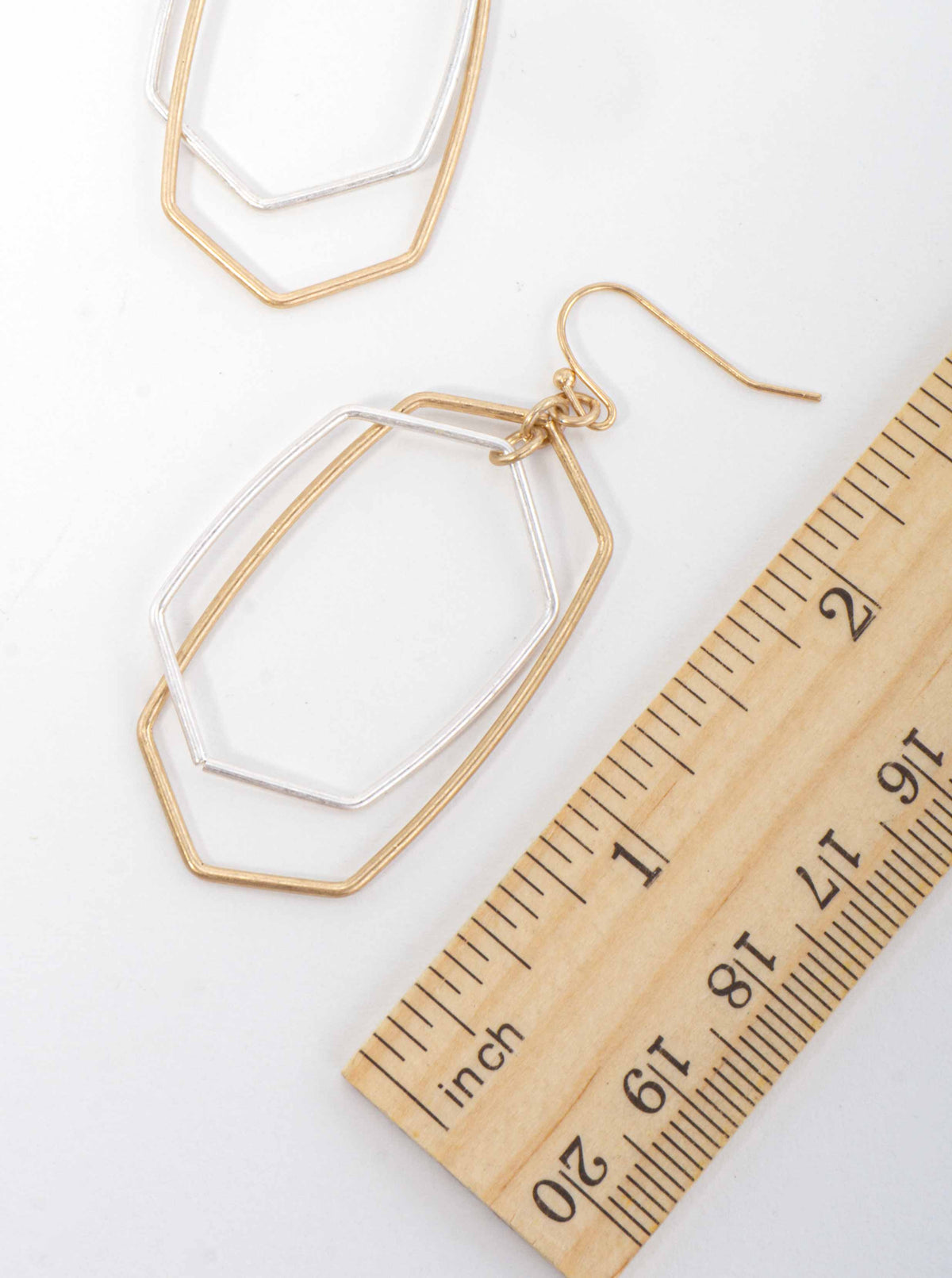 Matte Double Hexagon Geometric Drop Earrings - WORN GOLD-WORN SILVER