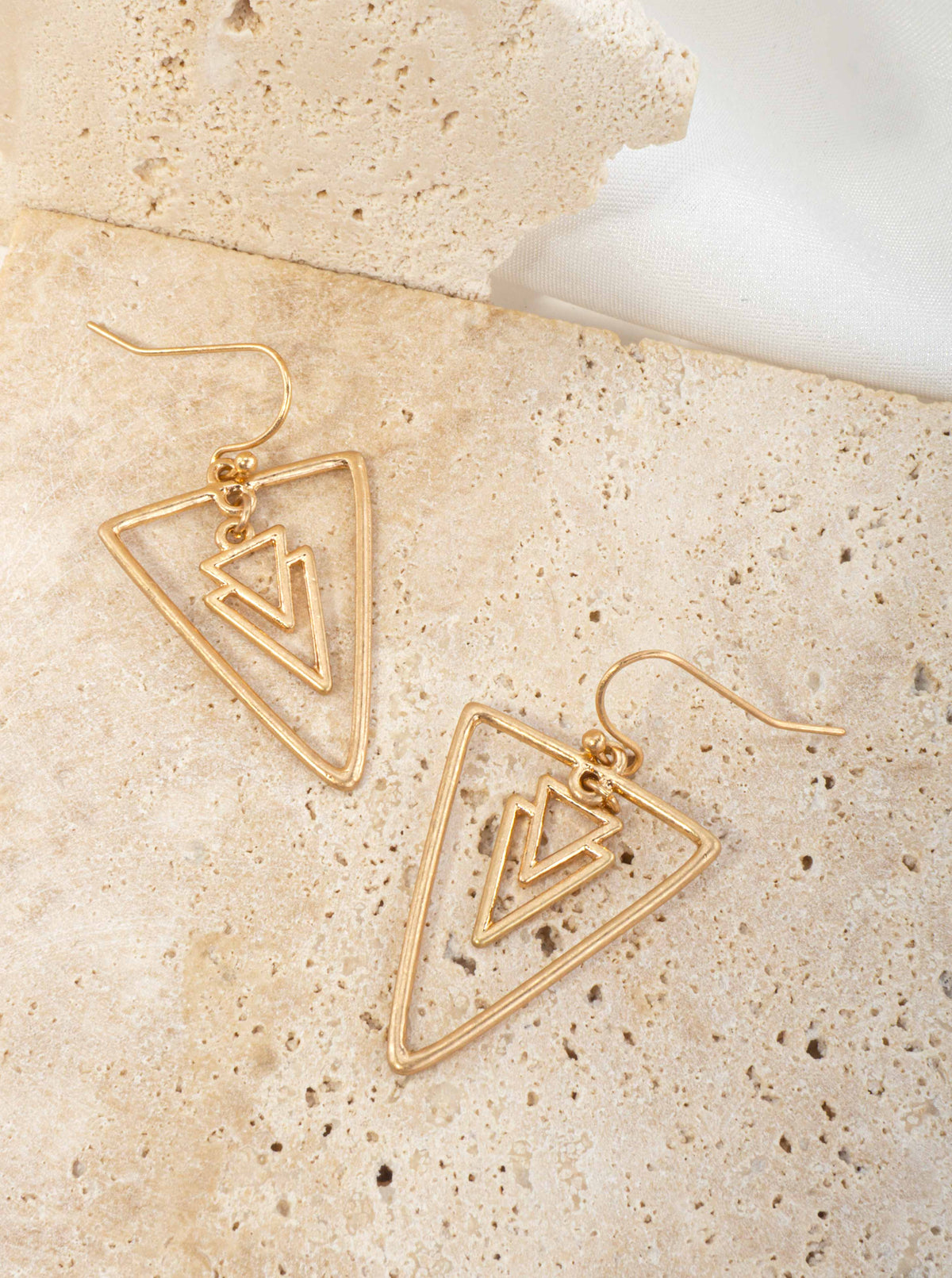 Geometric Matte Triangle Drop Earrings - WORN GOLD