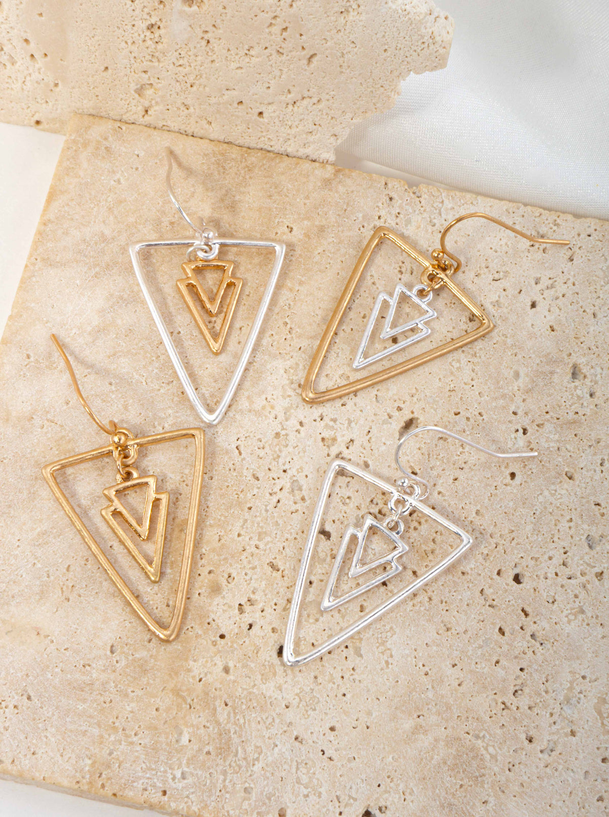 Geometric Matte Triangle Drop Earrings - WORN GOLD