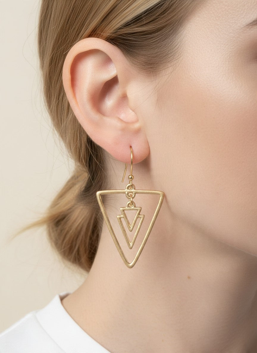 Geometric Matte Triangle Drop Earrings - WORN GOLD