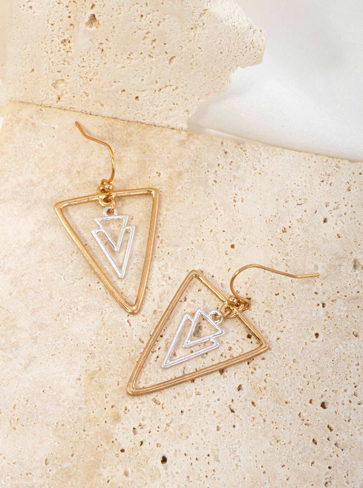 Geometric Matte Triangle Drop Earrings - WORN GOLD-WORN SILVER