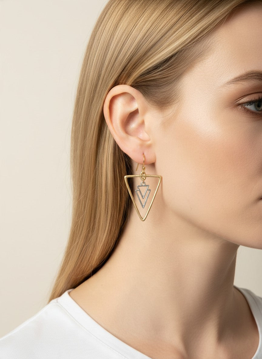 Geometric Matte Triangle Drop Earrings - WORN GOLD-WORN SILVER