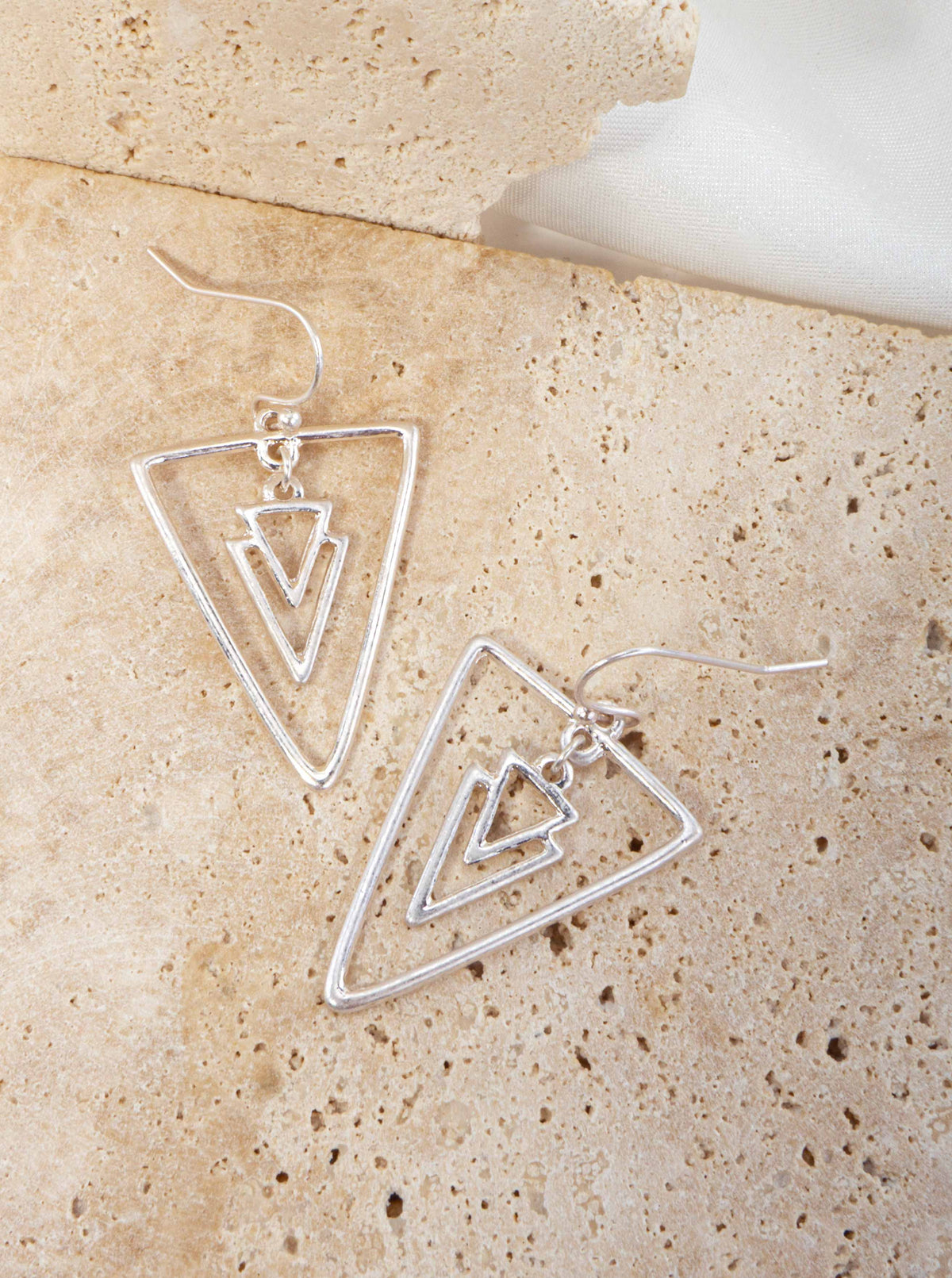 Geometric Matte Triangle Drop Earrings - WORN SILVER