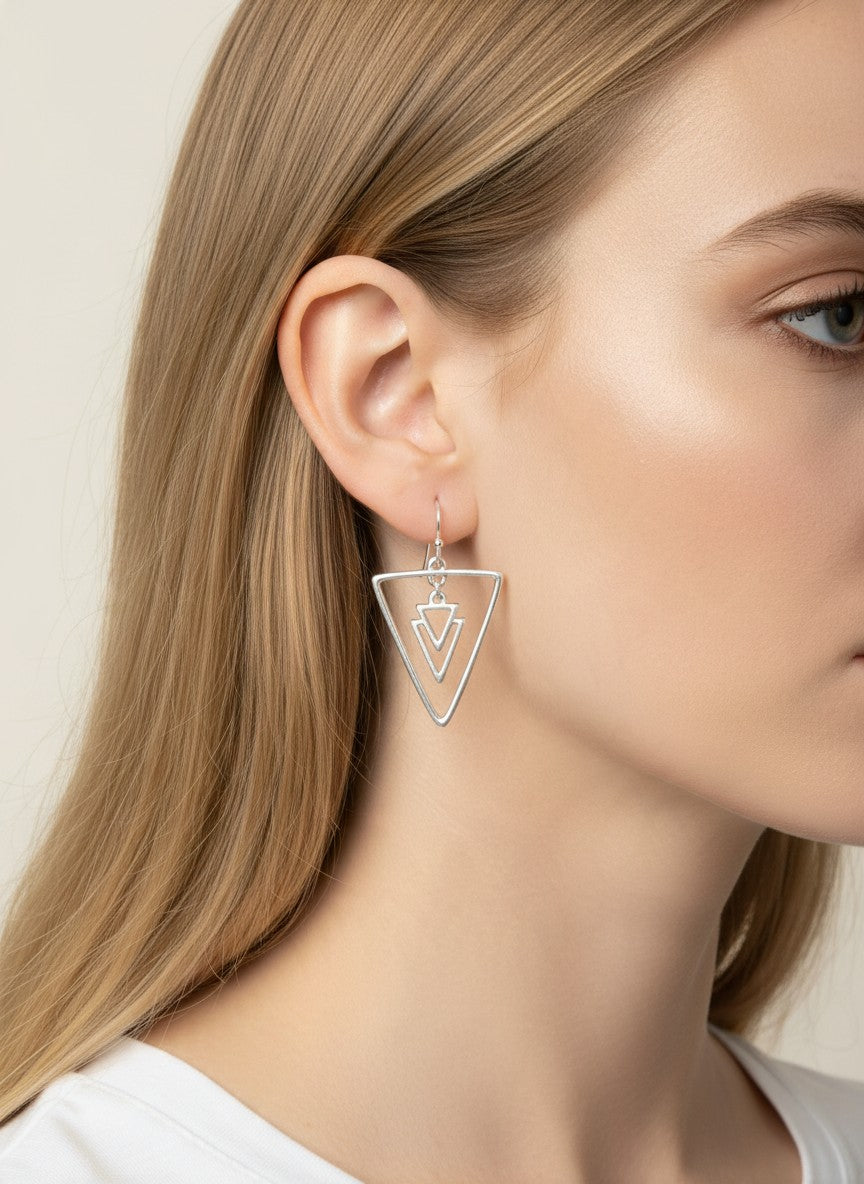 Geometric Matte Triangle Drop Earrings - WORN SILVER