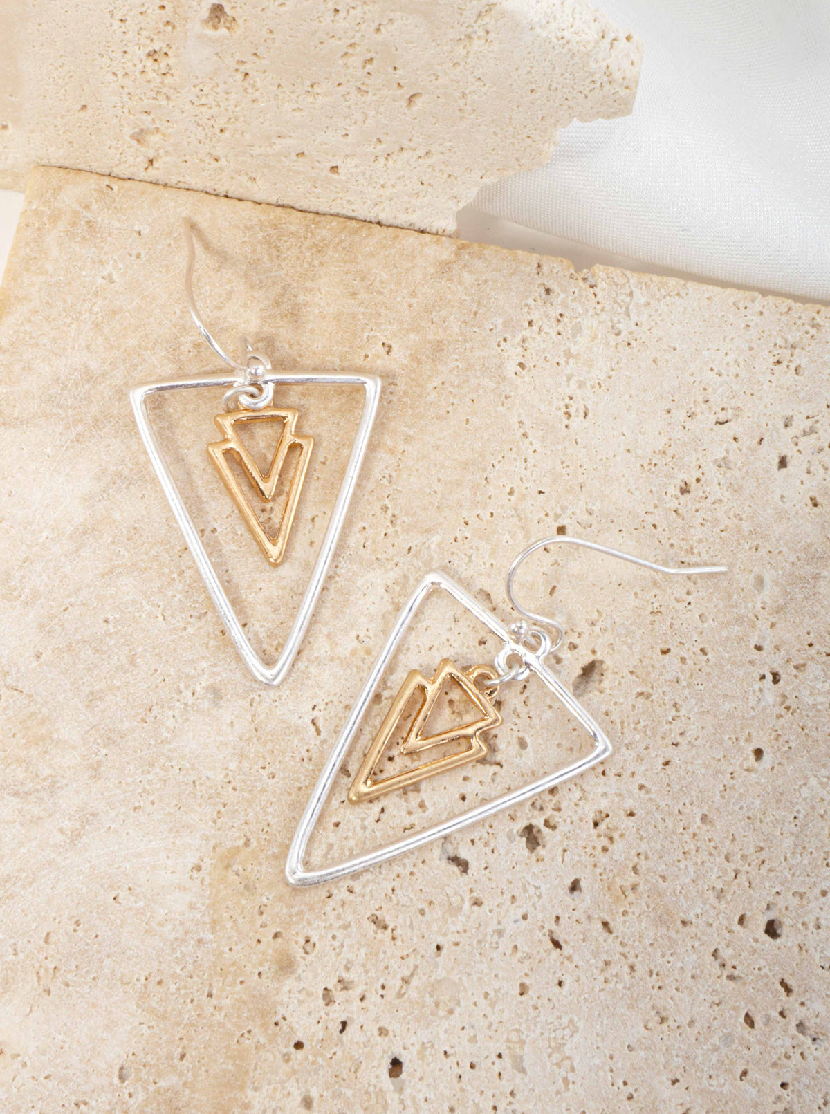 Geometric Matte Triangle Drop Earrings - WORN SILVER-WORN GOLD