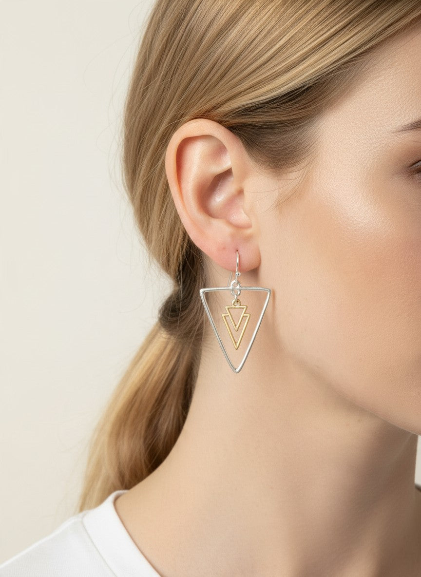Geometric Matte Triangle Drop Earrings - WORN SILVER-WORN GOLD