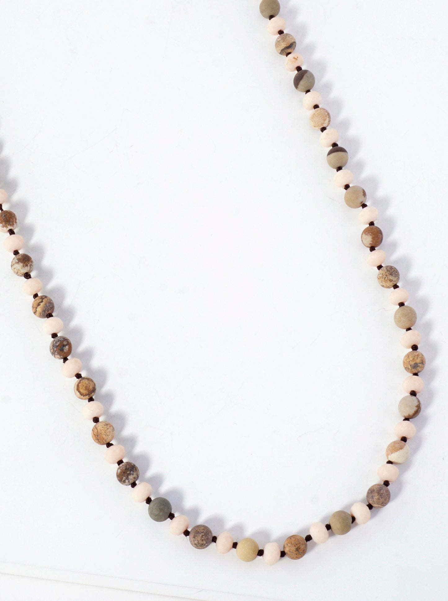 33 Inch Long Semiprecious 2 Tone Knotted Necklace