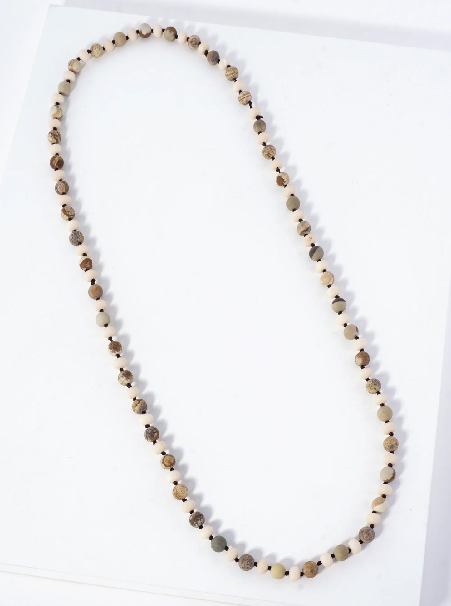 33 Inch Long Semiprecious 2 Tone Knotted Necklace