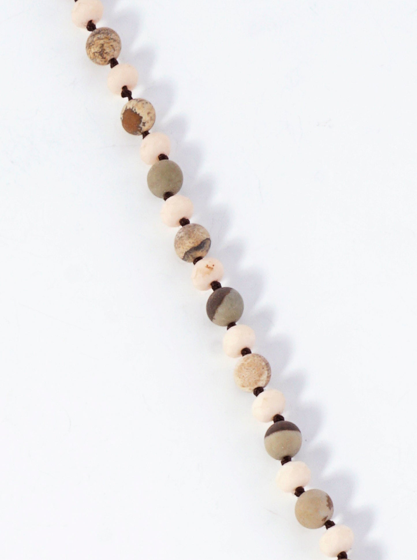 33 Inch Long Semiprecious 2 Tone Knotted Necklace
