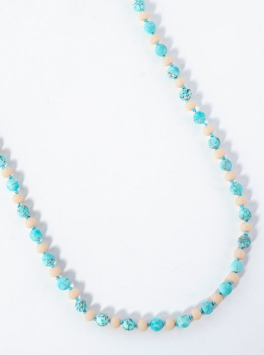 33 Inch Long Semiprecious 2 Tone Knotted Necklace
