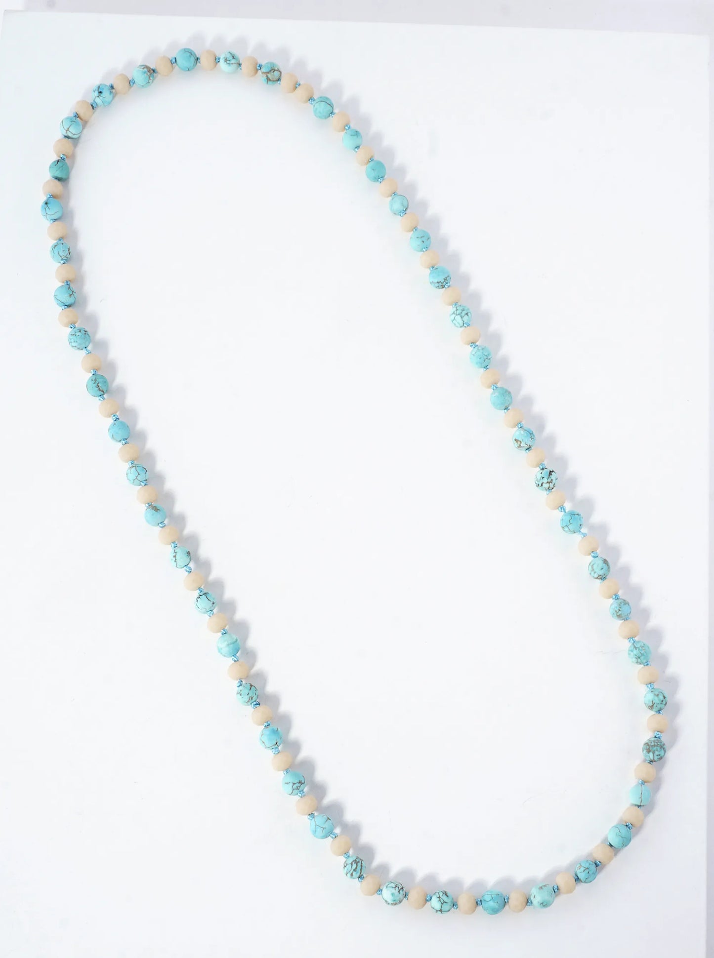 33 Inch Long Semiprecious 2 Tone Knotted Necklace