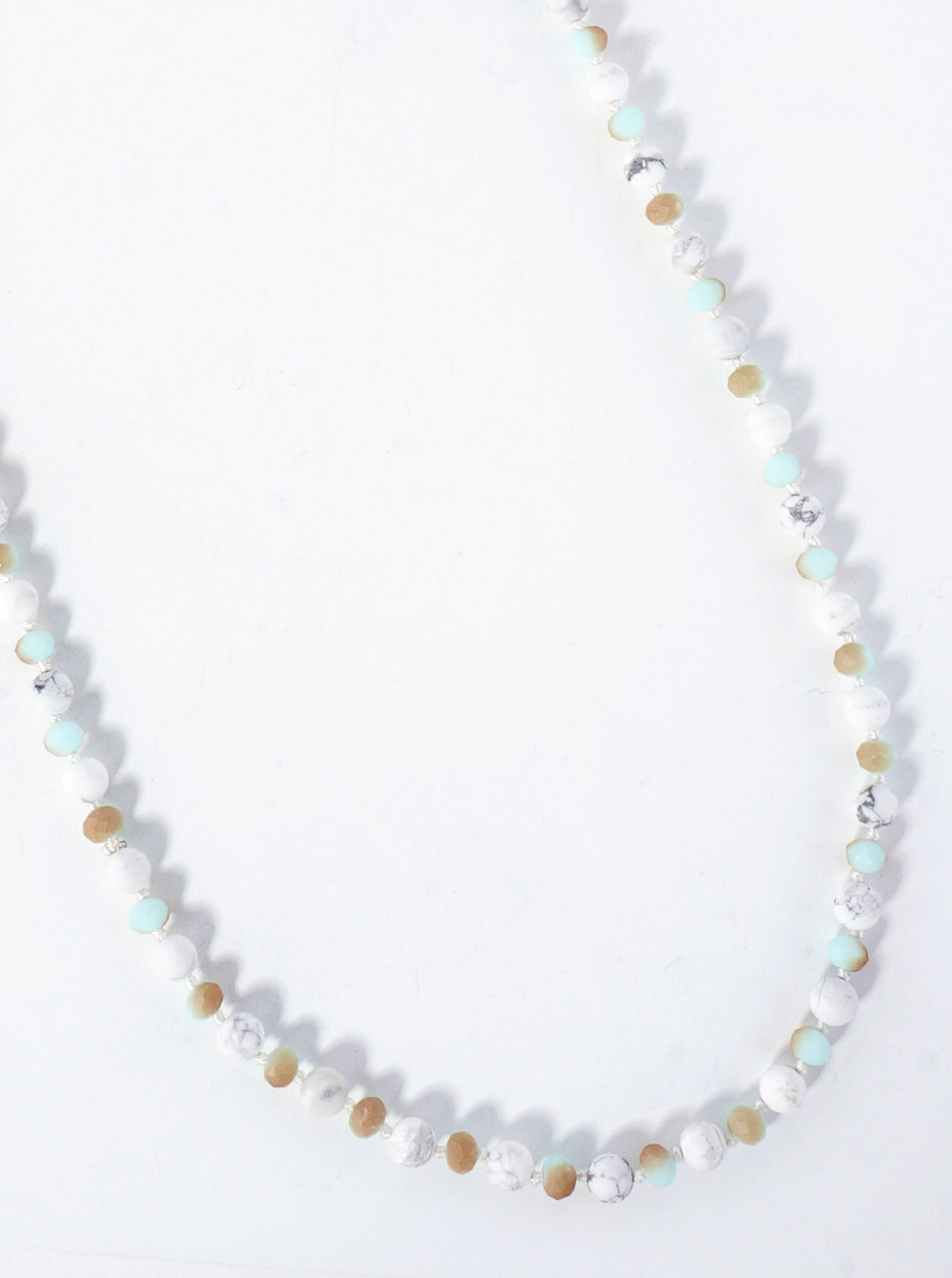 33 Inch Long Semiprecious 2 Tone Knotted Necklace