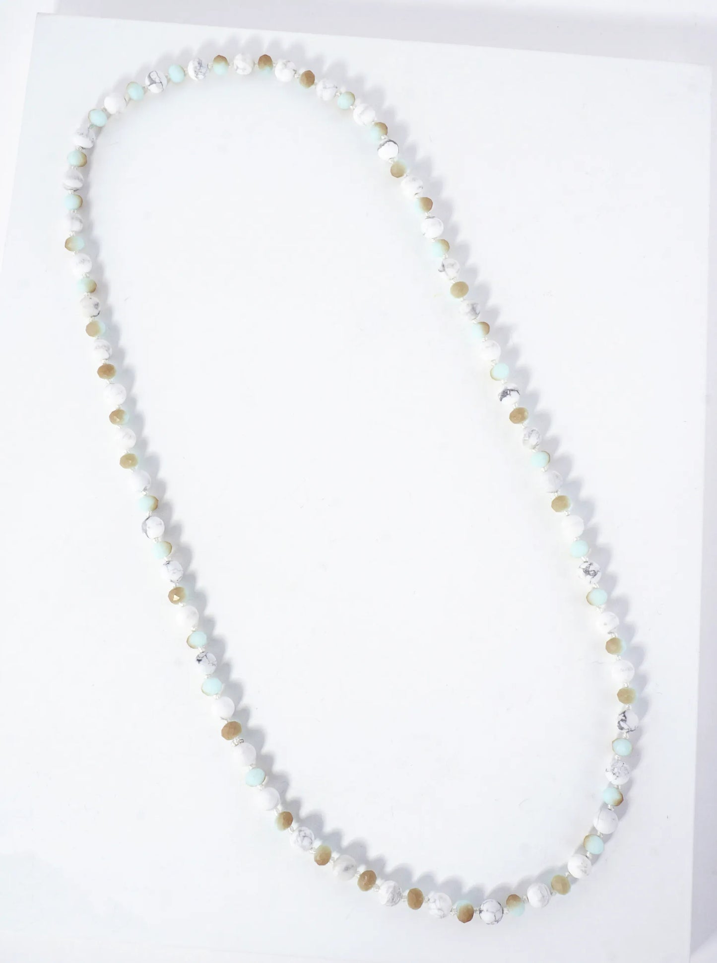 33 Inch Long Semiprecious 2 Tone Knotted Necklace