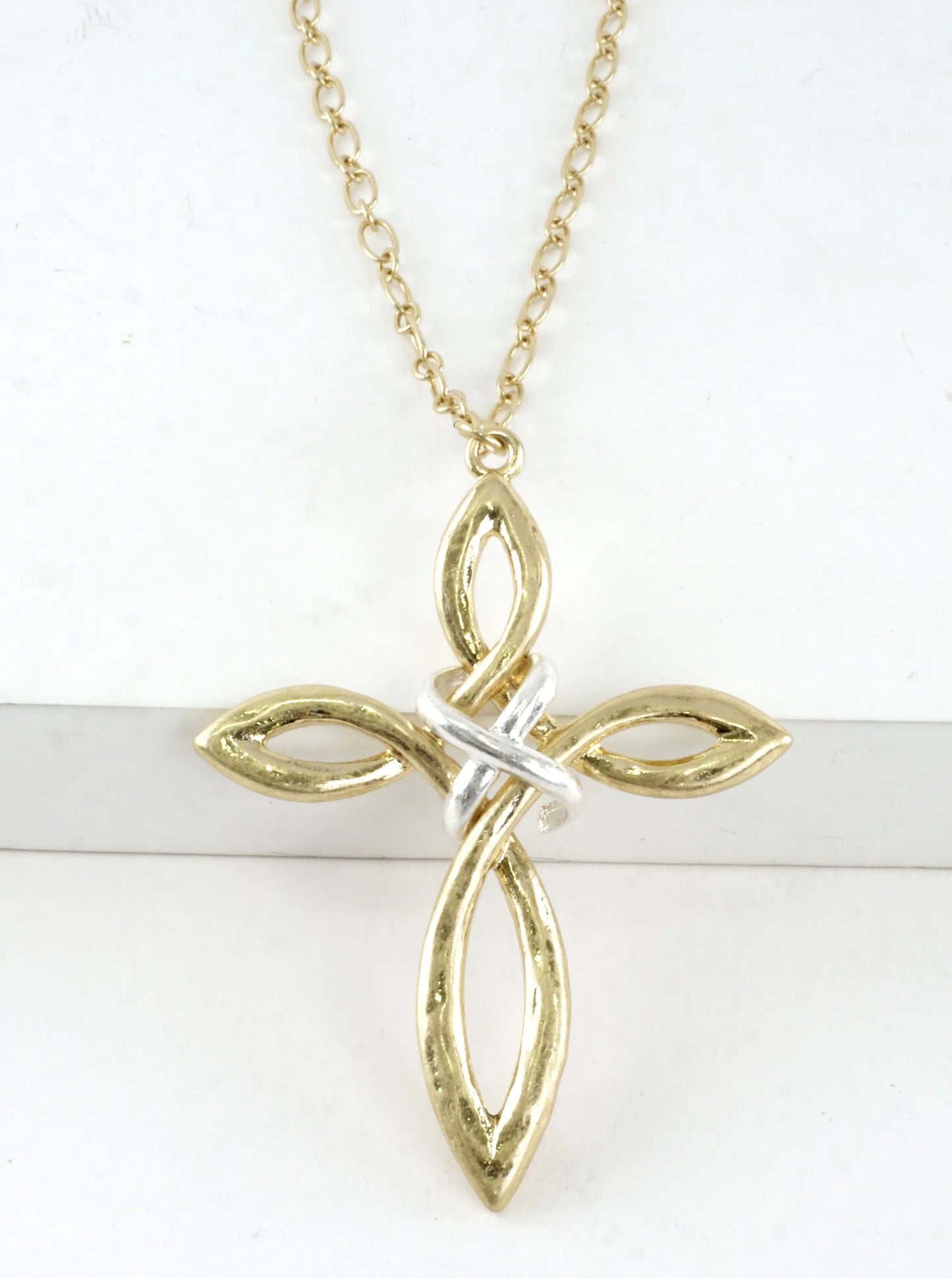 33in Two-Tone Infinity Knot Cross Pendant Necklace