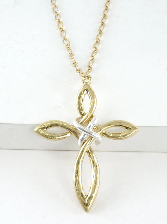 33in Two-Tone Infinity Knot Cross Pendant Necklace