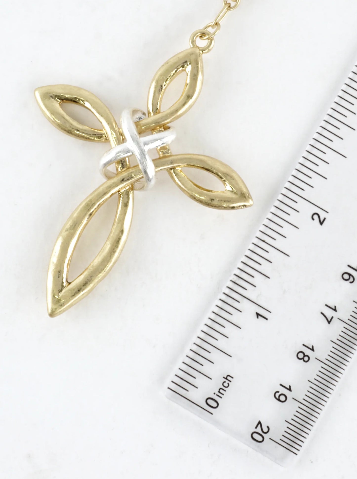 33in Two-Tone Infinity Knot Cross Pendant Necklace