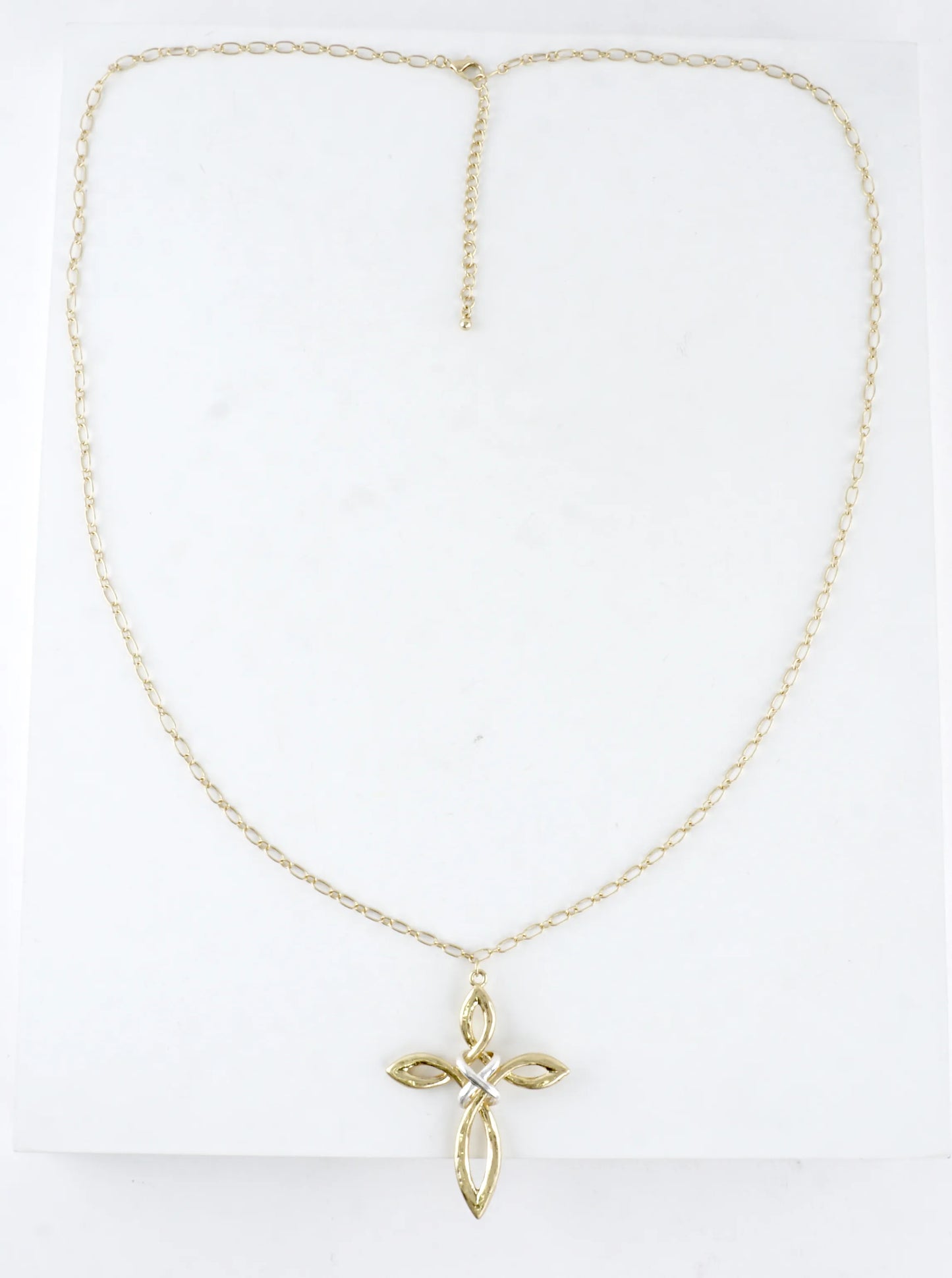 33in Two-Tone Infinity Knot Cross Pendant Necklace
