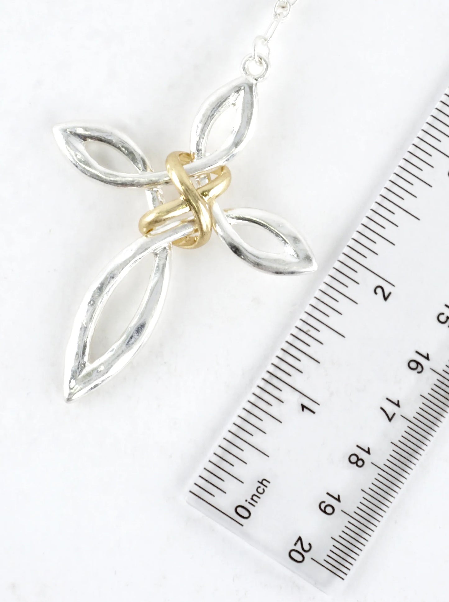 33in Two-Tone Infinity Knot Cross Pendant Necklace