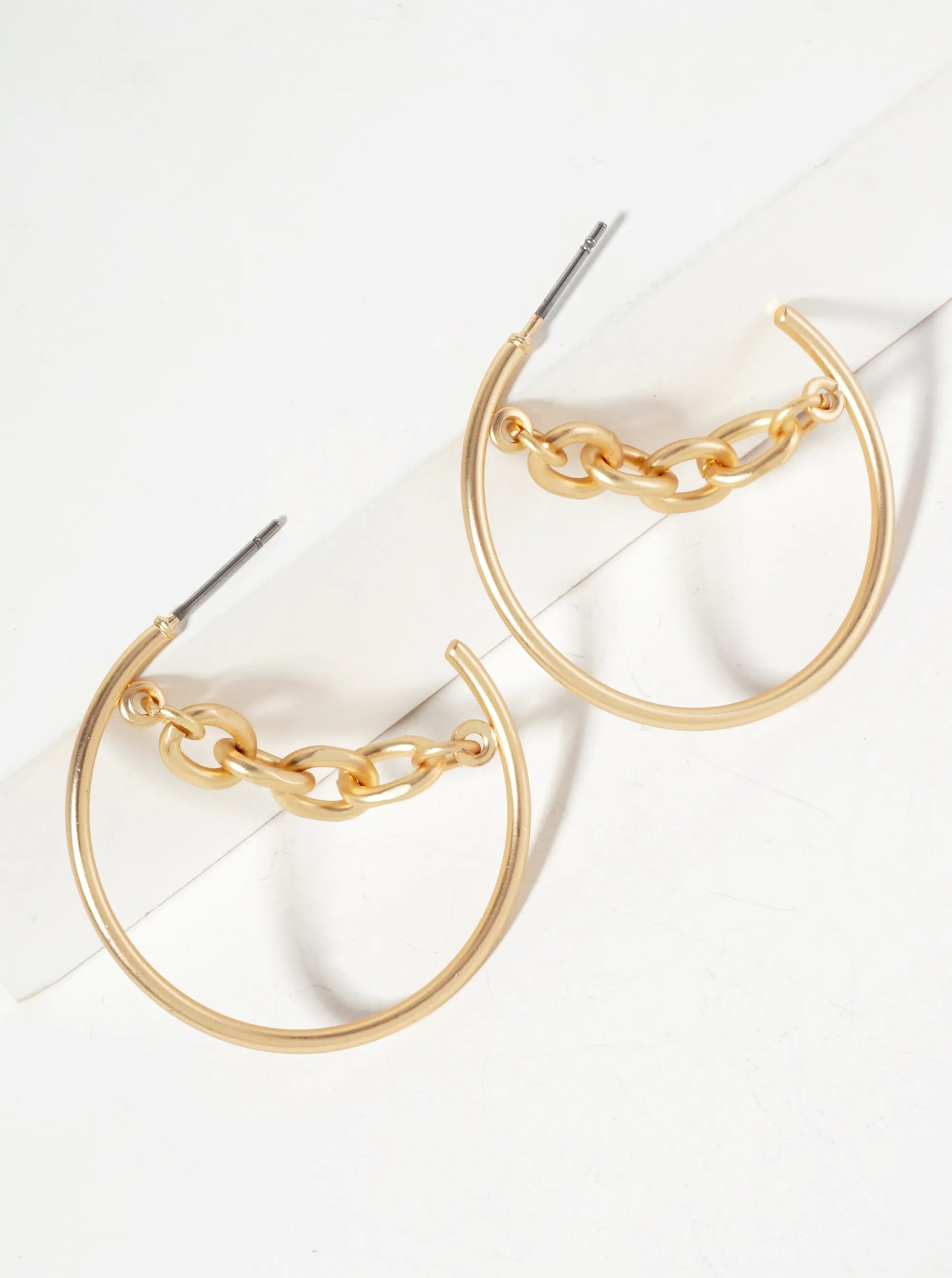 33mm Open Hoop Earrings With Hanging Chain