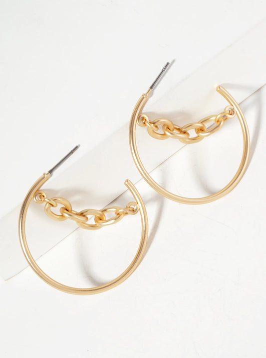 33mm Open Hoop Earrings With Hanging Chain