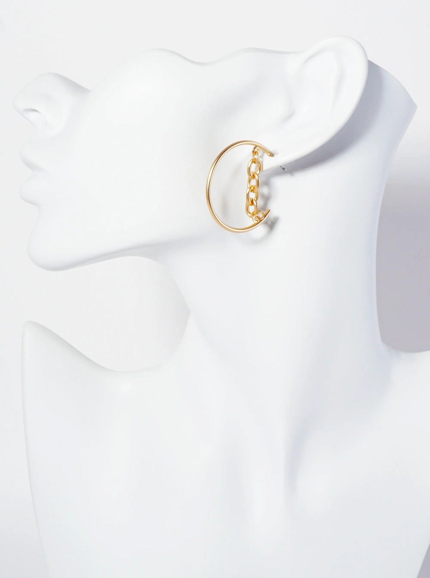 33mm Open Hoop Earrings With Hanging Chain