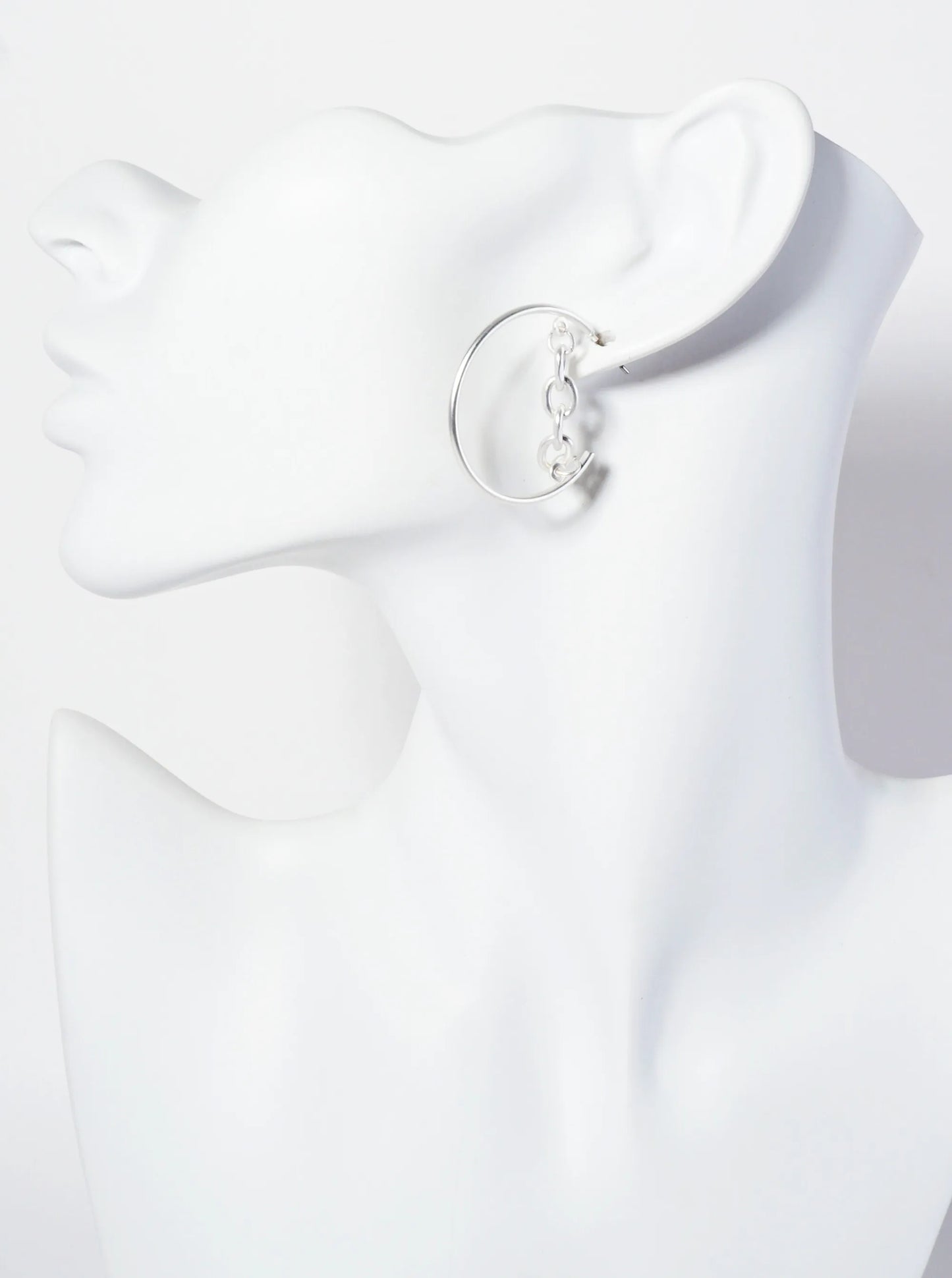33mm Open Hoop Earrings With Hanging Chain