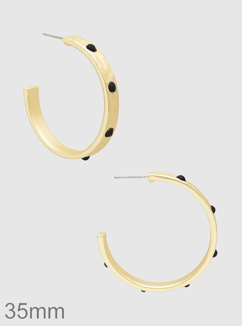 35MM BEADED HAMMERED METAL TWO TONE HOOP EARRINGS