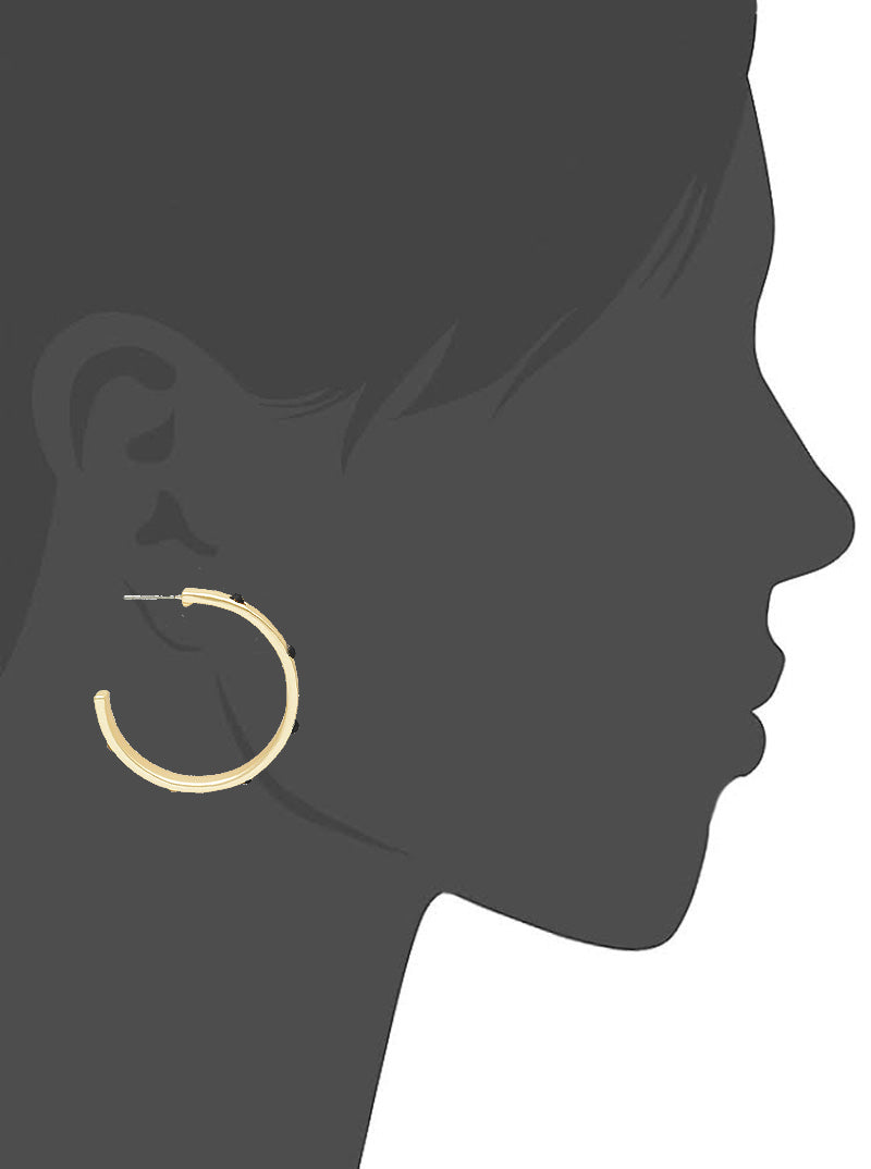 35MM BEADED HAMMERED METAL TWO TONE HOOP EARRINGS