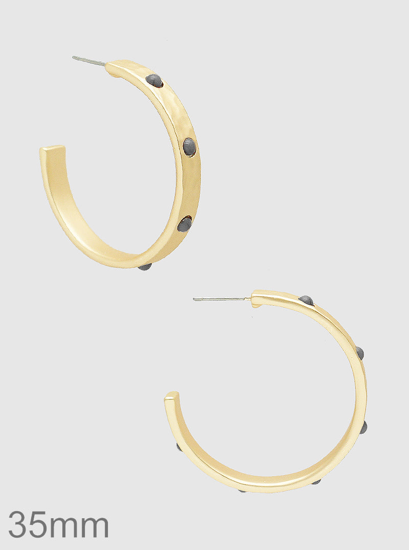 35MM BEADED HAMMERED METAL TWO TONE HOOP EARRINGS